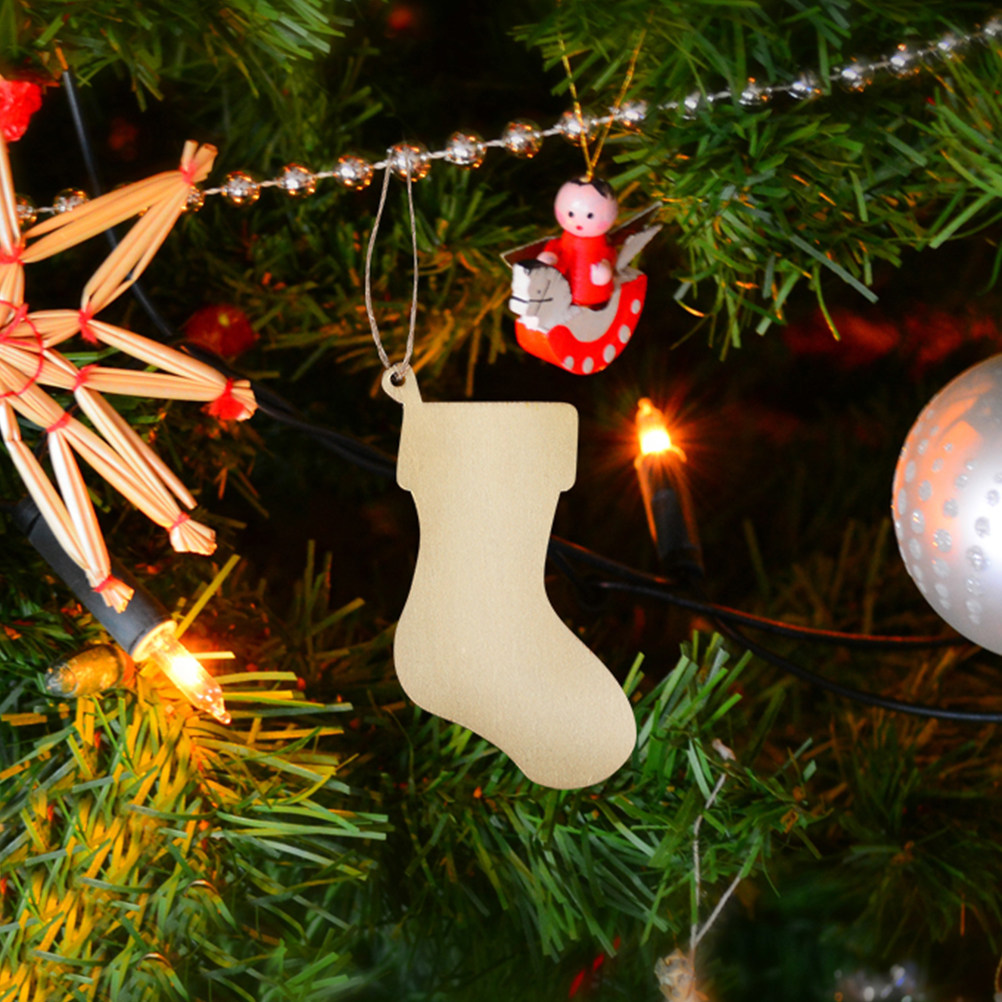 10pcs Christmas Stocking Woode - Christmas Craft Embellishment ulasan dan harga