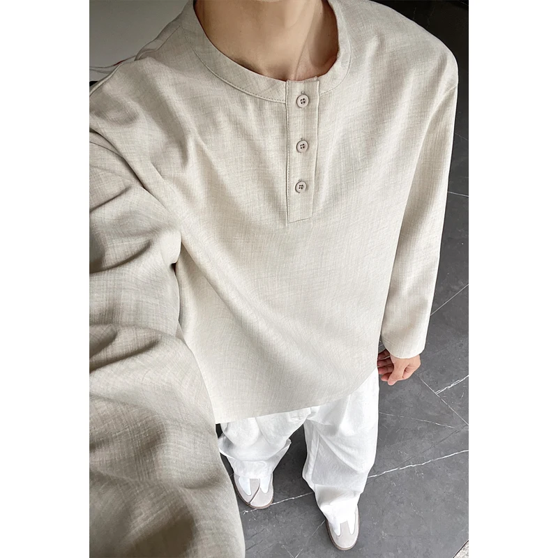 Mens Casual Faux Linen Henley  - Embellish Knit ulasan dan harga
