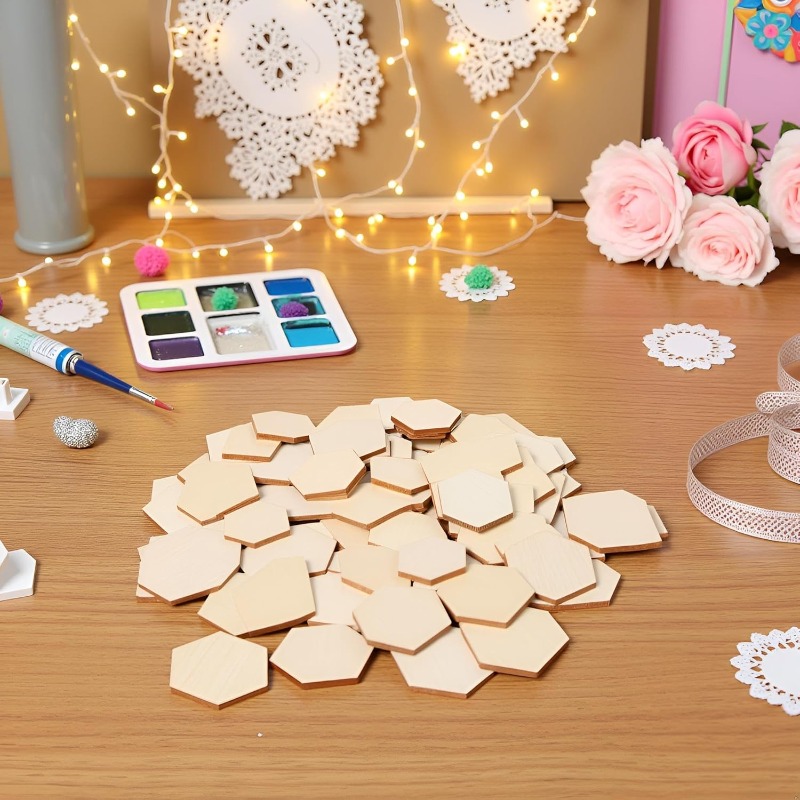 50PCS 4CM Unfinished Wood Hexa - Craft Embellishment ulasan dan harga